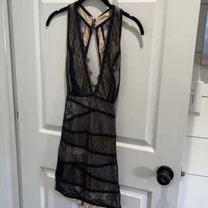 Low Cut Bebe mini dress - black lace over lay